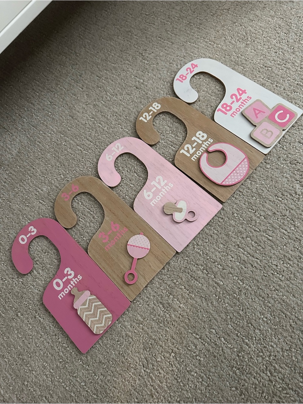 Baby Closet Door Hanger Set - Pink Nursery Size Markers